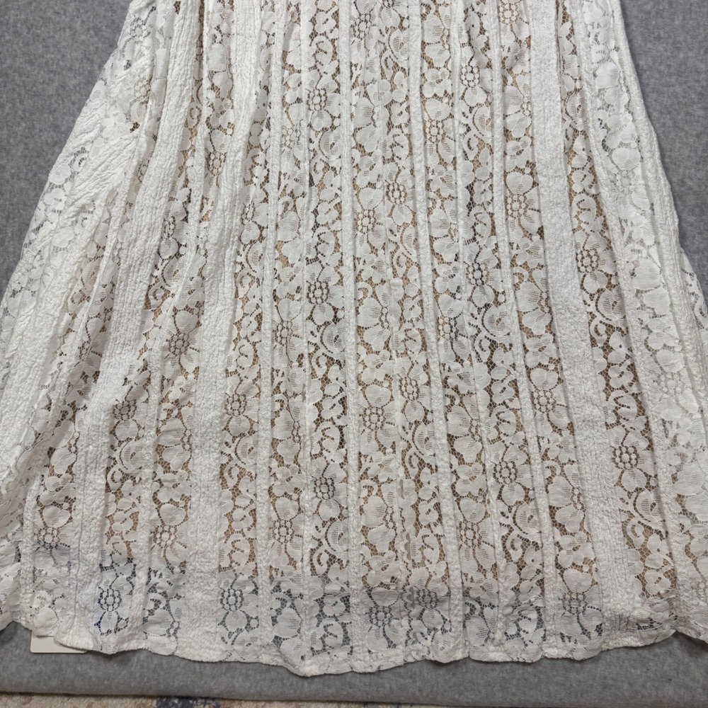 NEW Cider White Floral Lace Off The Shoulder Midi Dress Ruffle Tie Front L Boho - Picture 15 of 15